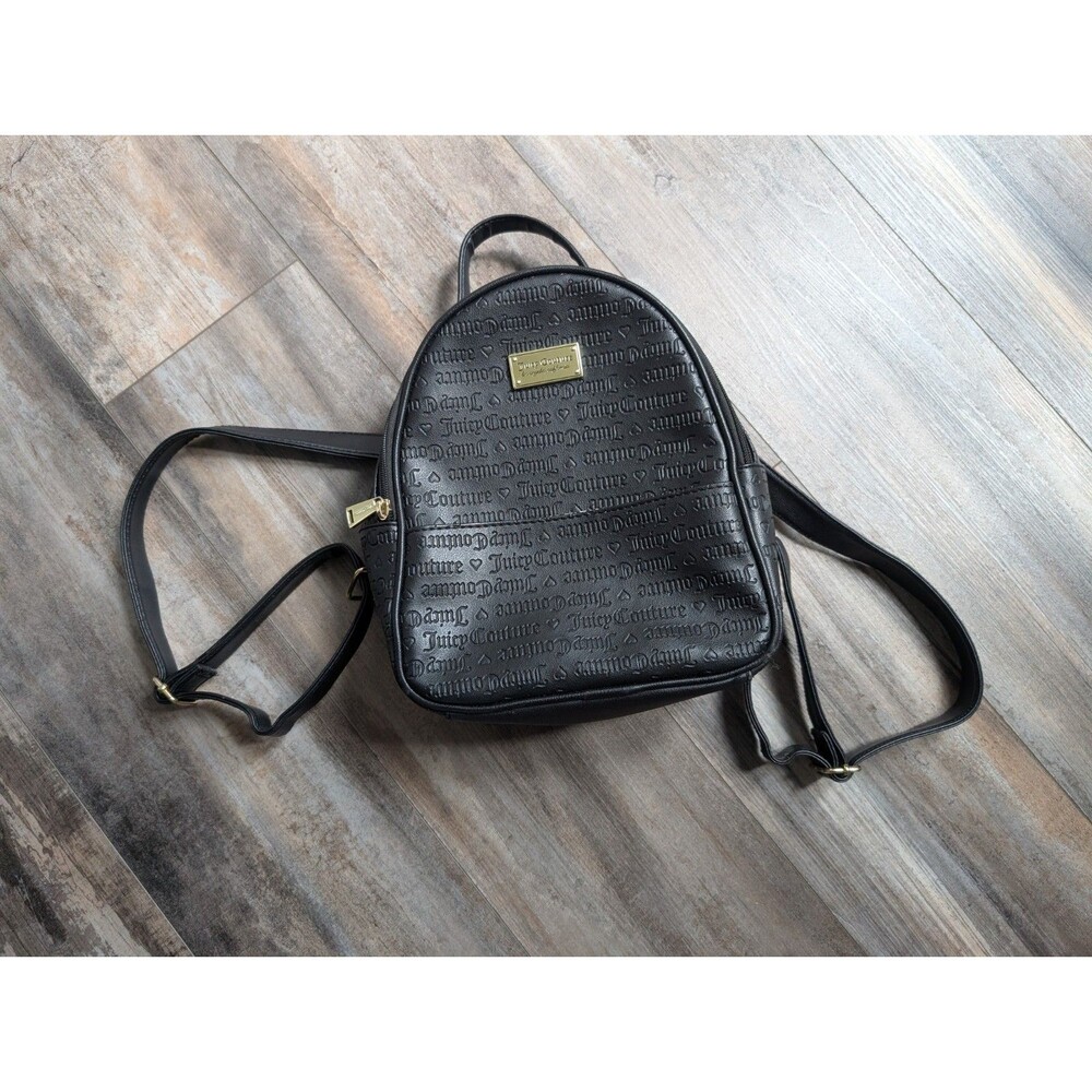 Juicy Couture Back Pack Bag Black All Over Logo Y2K Mini